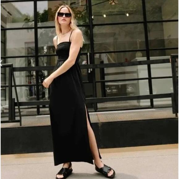 FAVORITE DAUGHTER The Apartment Smocked Cotton Maxi Dress Black Sz XL {E9} - Picture 1 of 9